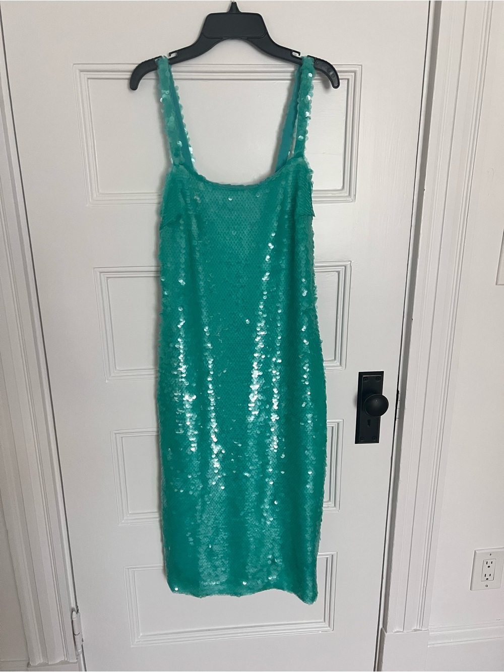 L'AGENCE Teal Sequin Midi Slip Dress